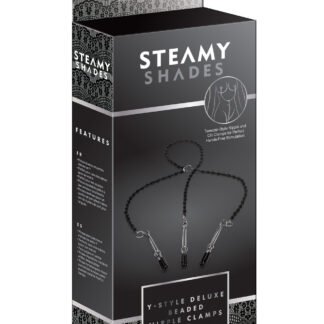 Steamy Shades Y-Style Deluxe Beaded Nipple Clamps - Black/Silver